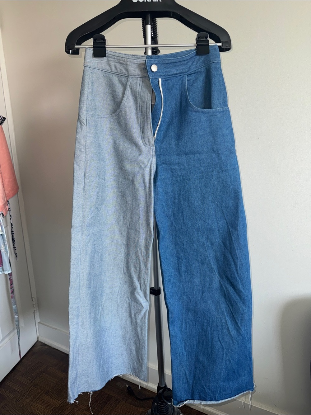 Two-Tone Blue Wide-Leg Jeans — Split-Dye Flare